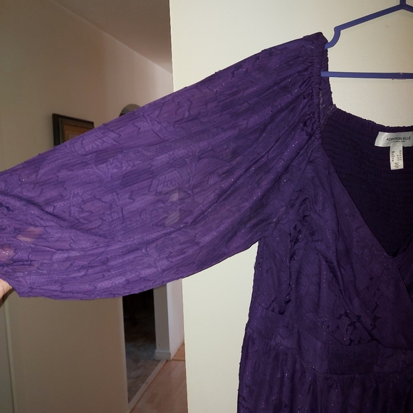 Addition Elle Purple Floral Balloon Sleeve Dress - Picture 8 of 13